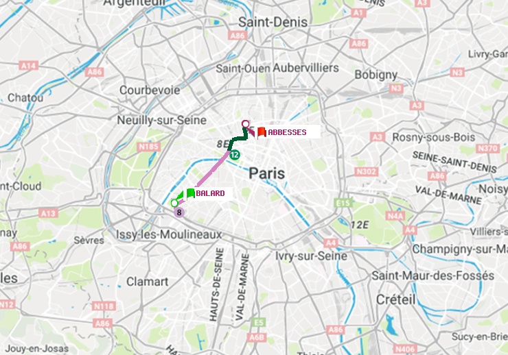 plan itinéraire ratp de Balard à Abbesses