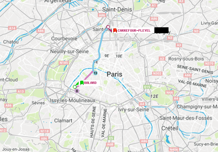 plan itinéraire ratp de Balard à Carrefour-Pleyel