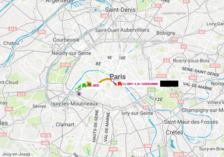 plan itinéraire ratp de Balard à Cluny-La Sorbonne