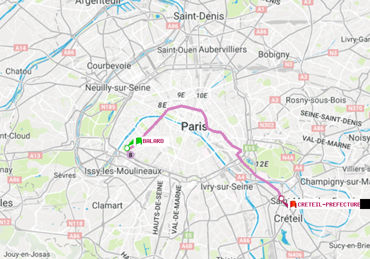 plan itinéraire ratp de Balard à Créteil-Préfecture (Hôtel de Ville)