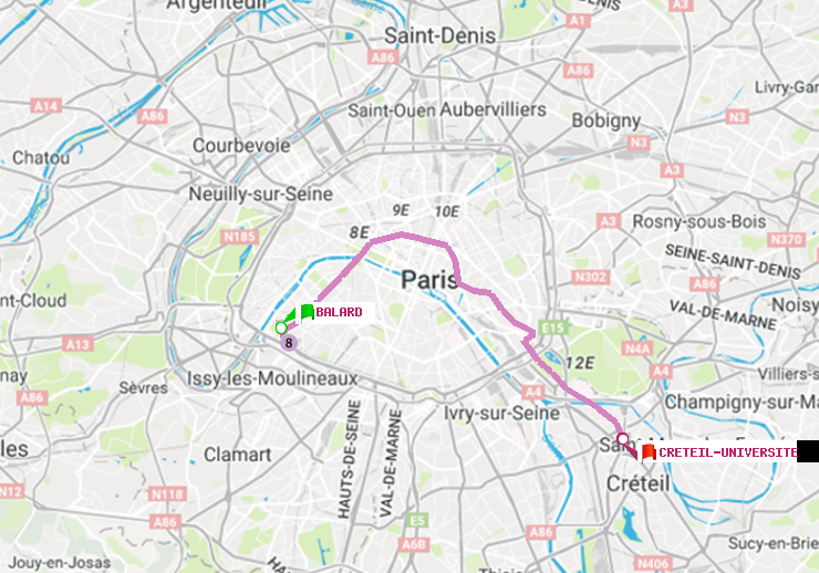 plan itinéraire ratp de Balard à Créteil-Université