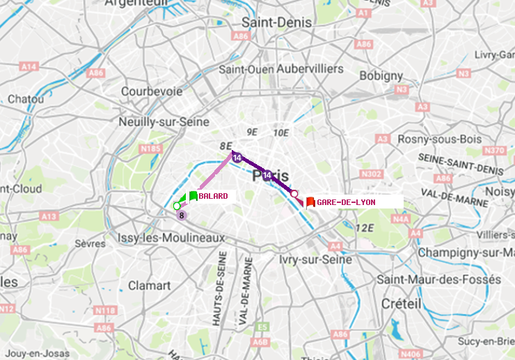 plan itinéraire ratp de Balard à Gare de Lyon