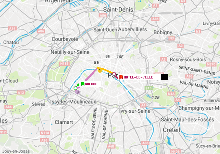 plan itinéraire ratp de Balard à Hôtel de Ville