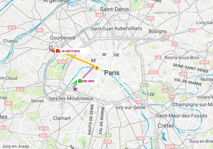 plan itinéraire ratp de Balard à La Défense (Grande Arche)