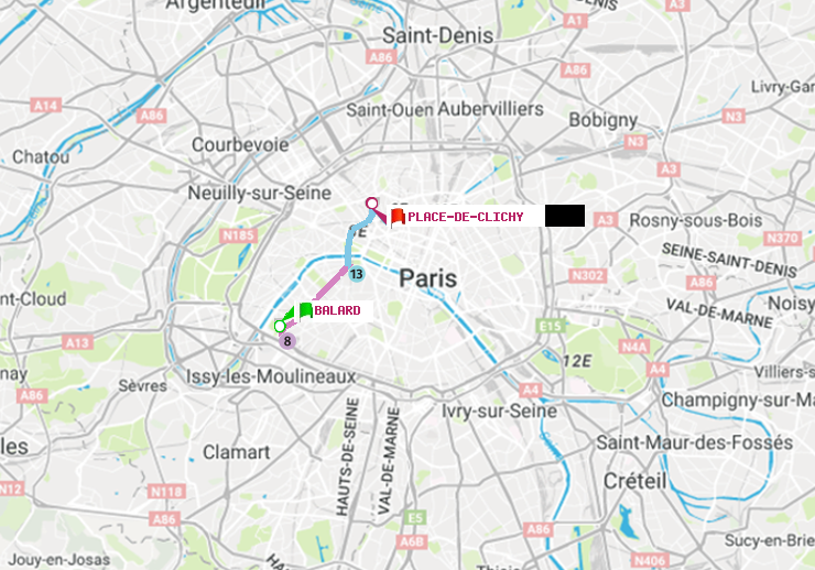 plan itinéraire ratp de Balard à Place de Clichy
