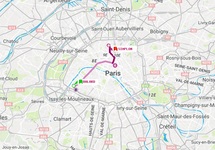 plan itinéraire ratp de Balard à Simplon