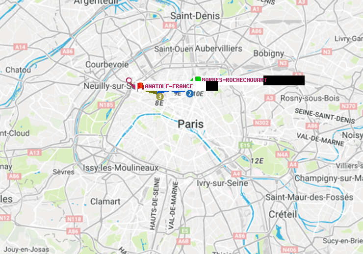 plan itinéraire ratp de Barbès-Rochechouart à Anatole-France