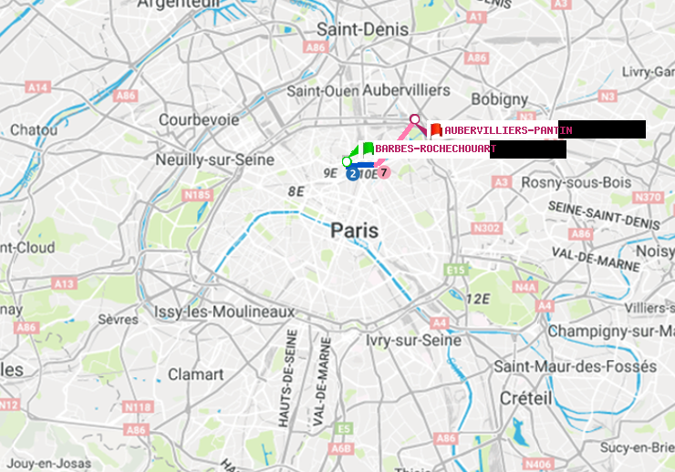 plan itinéraire ratp de Barbès-Rochechouart à Aubervilliers Pantin (4 Chemins)