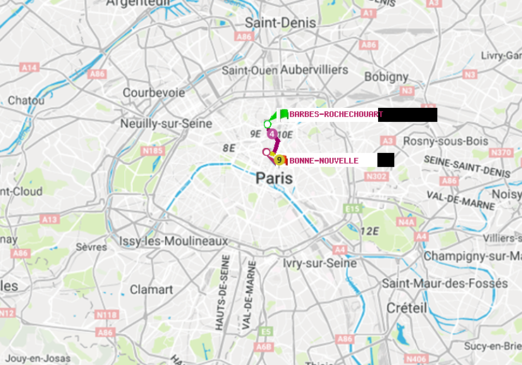 plan itinéraire ratp de Barbès-Rochechouart à Bonne Nouvelle