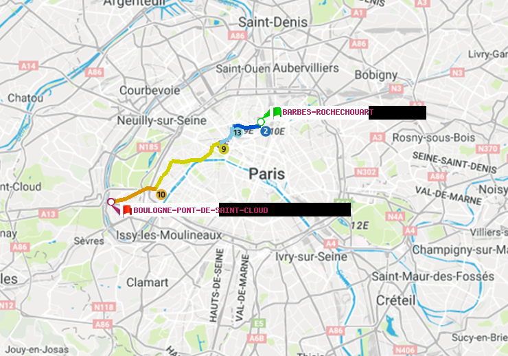 plan itinéraire ratp de Barbès-Rochechouart à Boulogne Pont de Saint-Cloud