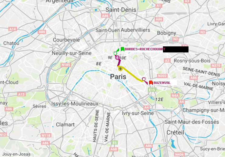 plan itinéraire ratp de Barbès-Rochechouart à Buzenval