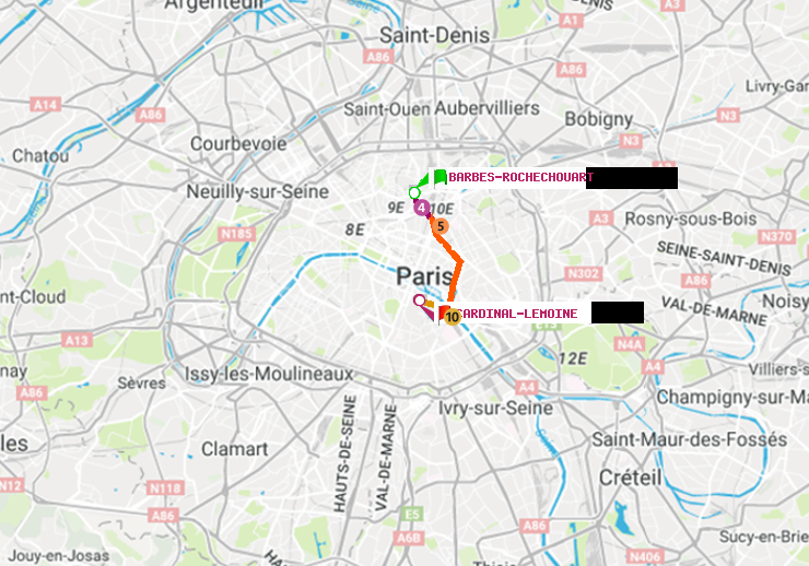 plan itinéraire ratp de Barbès-Rochechouart à Cardinal-Lemoine