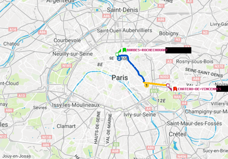 plan itinéraire ratp de Barbès-Rochechouart à Château de Vincennes