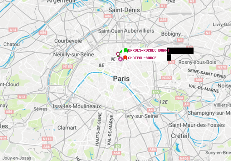 plan itinéraire ratp de Barbès-Rochechouart à Château Rouge