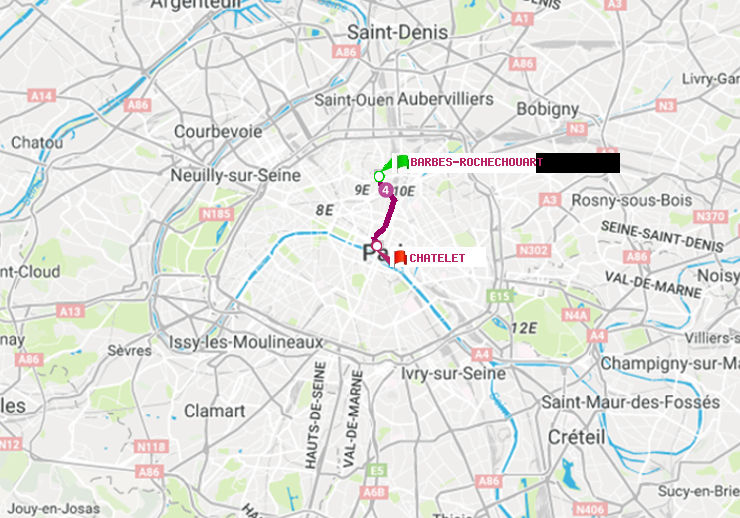 plan itinéraire ratp de Barbès-Rochechouart à Châtelet