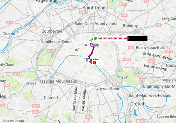 plan itinéraire ratp de Barbès-Rochechouart à Cité