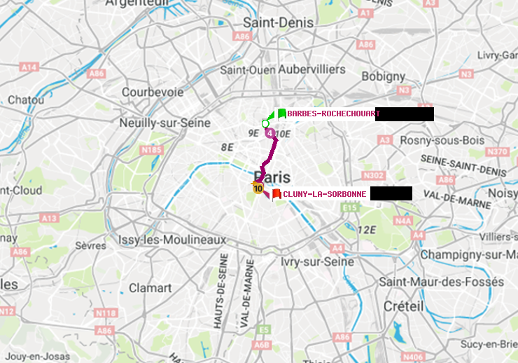plan itinéraire ratp de Barbès-Rochechouart à Cluny-La Sorbonne
