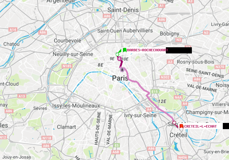 plan itinéraire ratp de Barbès-Rochechouart à Créteil-L