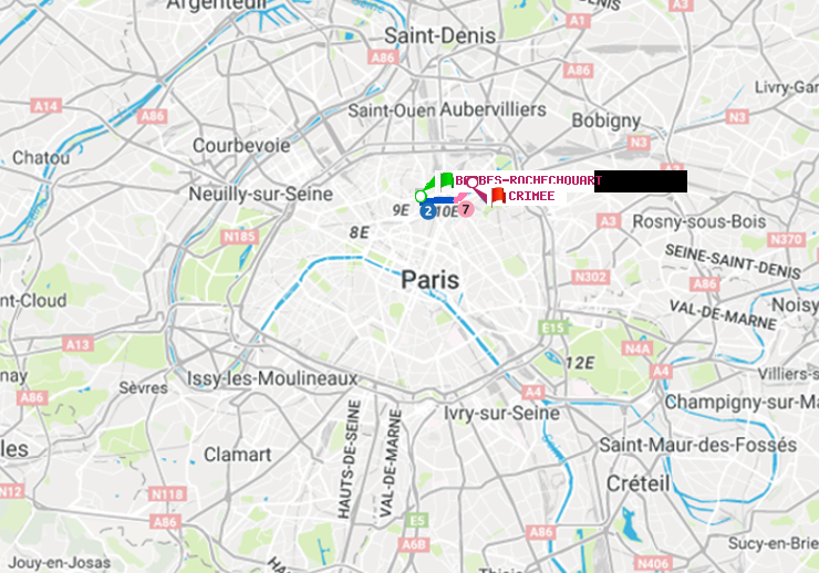 plan itinéraire ratp de Barbès-Rochechouart à Crimée