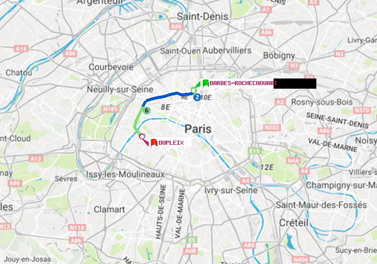 plan itinéraire ratp de Barbès-Rochechouart à Dupleix