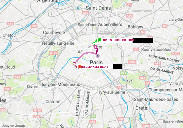 plan itinéraire ratp de Barbès-Rochechouart à Ecole Militaire