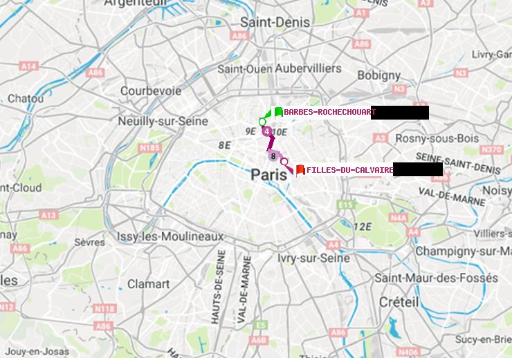 plan itinéraire ratp de Barbès-Rochechouart à Filles du Calvaire