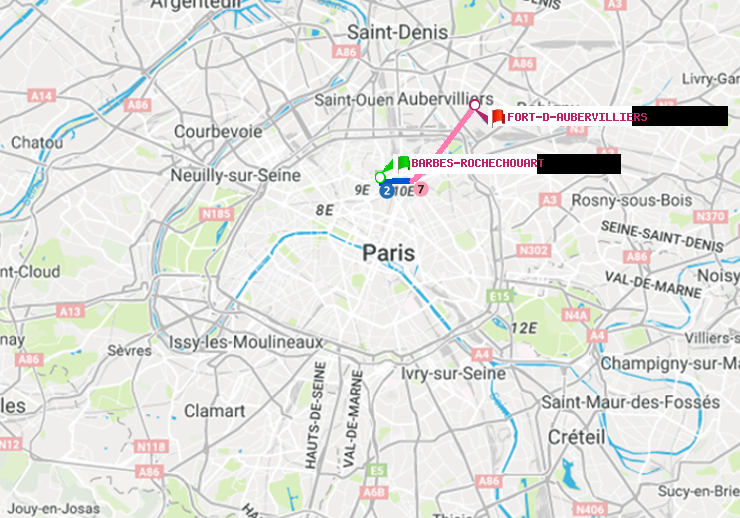 plan itinéraire ratp de Barbès-Rochechouart à Fort d