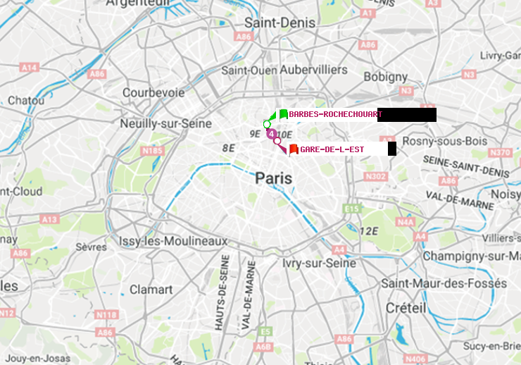 plan itinéraire ratp de Barbès-Rochechouart à Gare de l