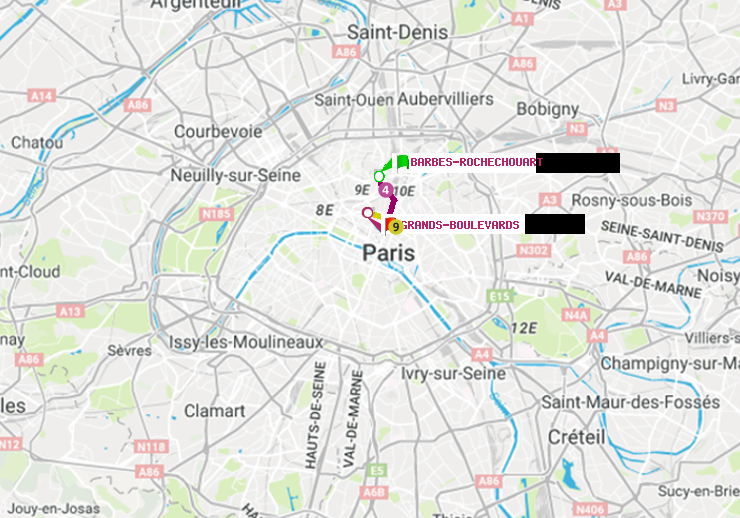 plan itinéraire ratp de Barbès-Rochechouart à Grands Boulevards