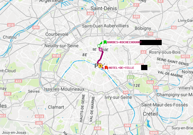 plan itinéraire ratp de Barbès-Rochechouart à Hôtel de Ville