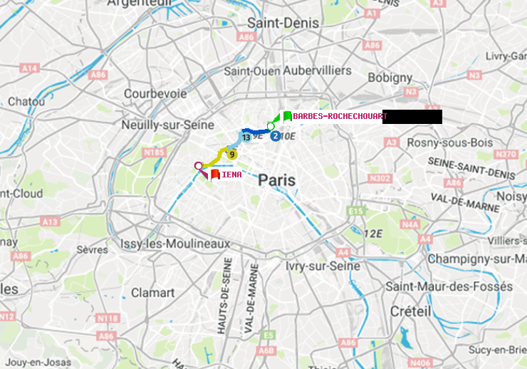 plan itinéraire ratp de Barbès-Rochechouart à Iéna