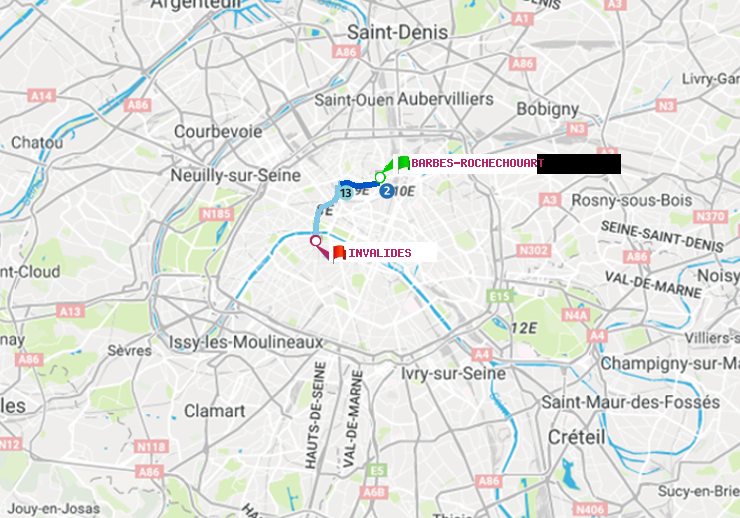 plan itinéraire ratp de Barbès-Rochechouart à Invalides