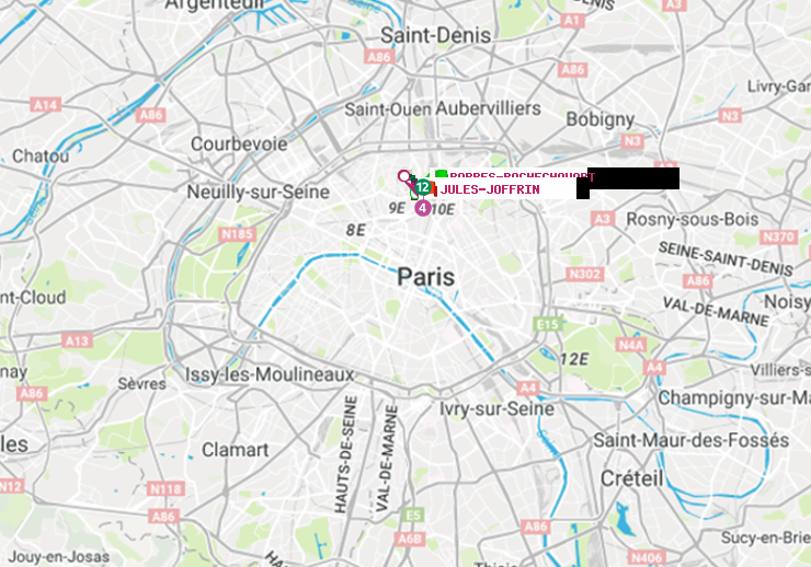 plan itinéraire ratp de Barbès-Rochechouart à Jules Joffrin