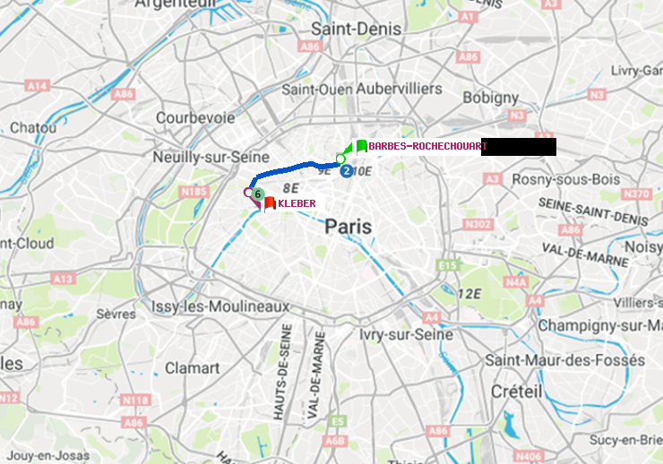 plan itinéraire ratp de Barbès-Rochechouart à Kléber
