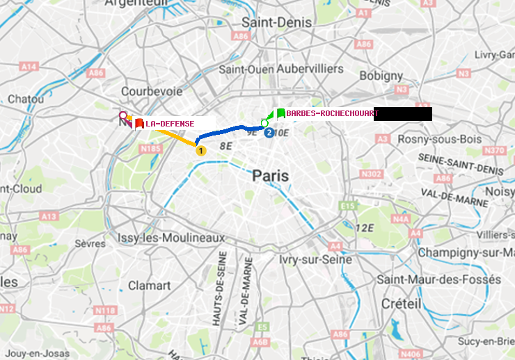 plan itinéraire ratp de Barbès-Rochechouart à La Défense (Grande Arche)