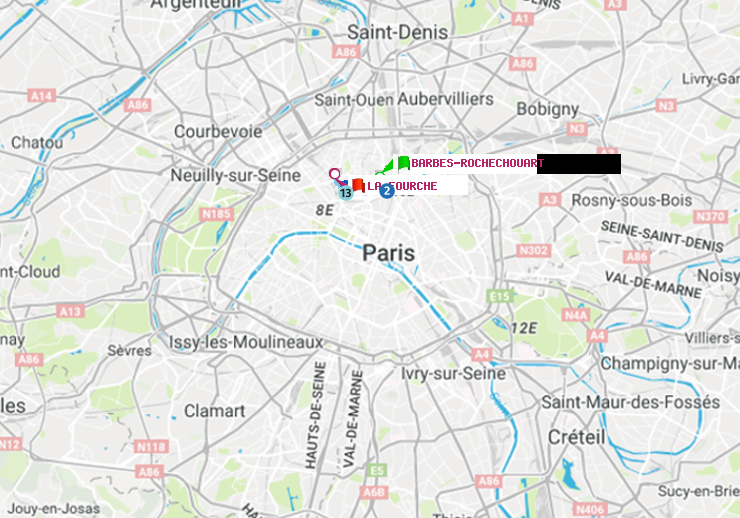 plan itinéraire ratp de Barbès-Rochechouart à La Fourche