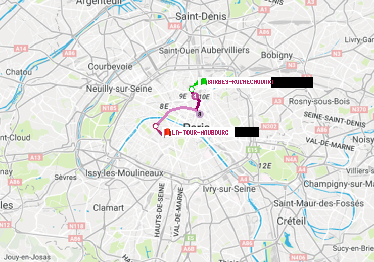 plan itinéraire ratp de Barbès-Rochechouart à La Tour-Maubourg