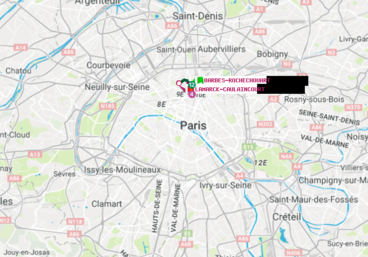 plan itinéraire ratp de Barbès-Rochechouart à Lamarck-Caulaincourt