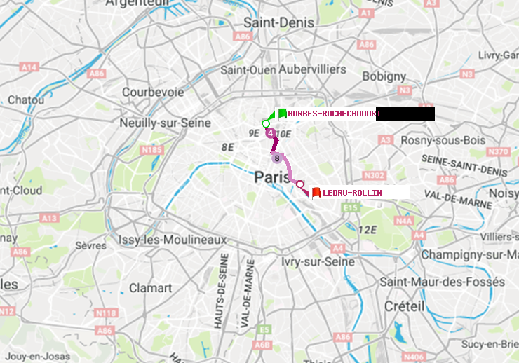 plan itinéraire ratp de Barbès-Rochechouart à Ledru-Rollin