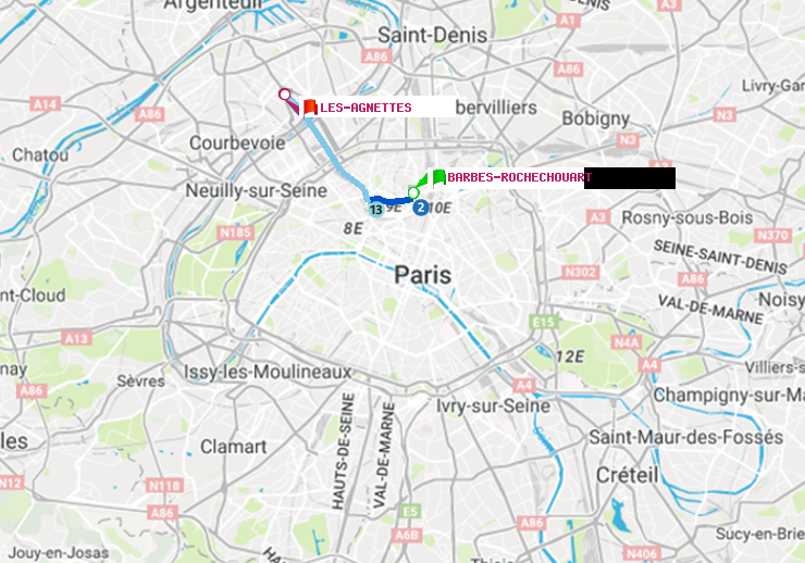 plan itinéraire ratp de Barbès-Rochechouart à Les Agnettes