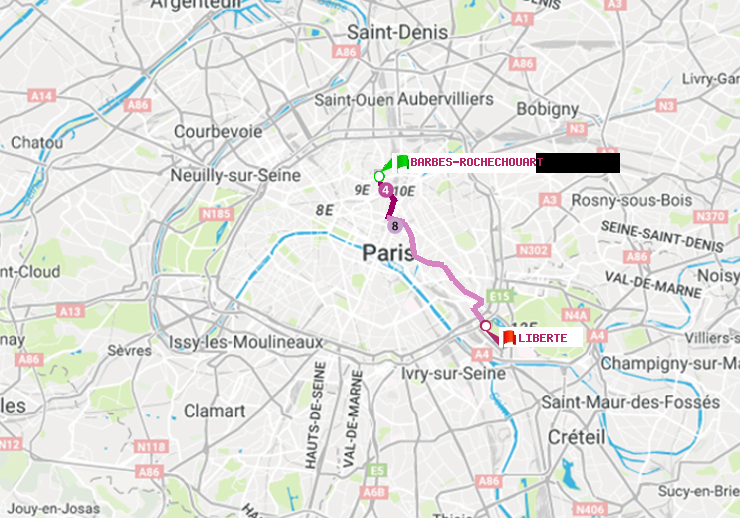 plan itinéraire ratp de Barbès-Rochechouart à Liberté