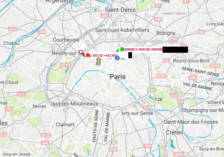 plan itinéraire ratp de Barbès-Rochechouart à Louise Michel