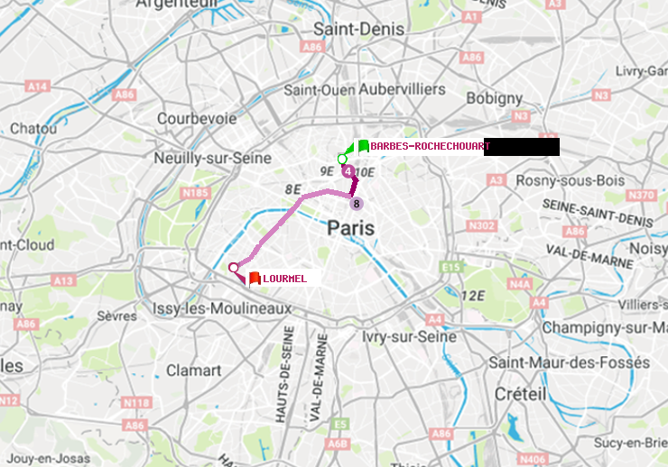 plan itinéraire ratp de Barbès-Rochechouart à Lourmel