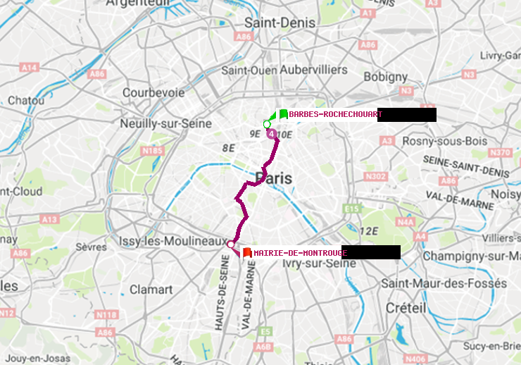 plan itinéraire ratp de Barbès-Rochechouart à Mairie de Montrouge