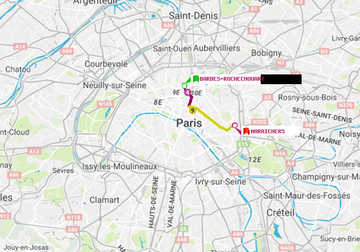 plan itinéraire ratp de Barbès-Rochechouart à Maraichers