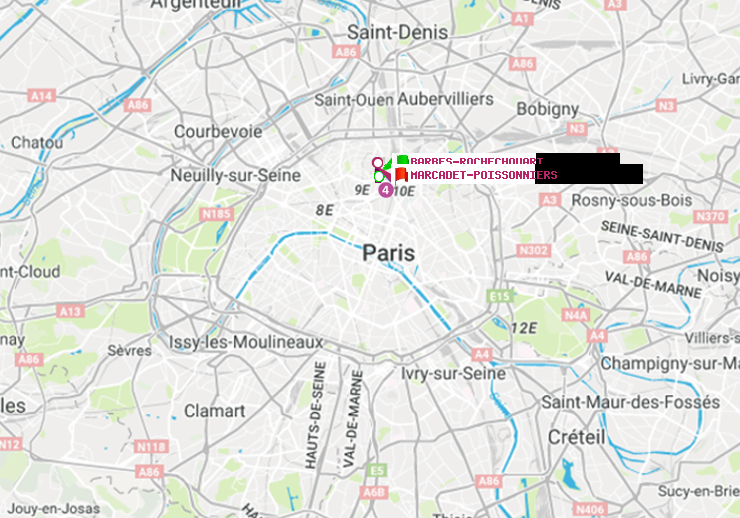 plan itinéraire ratp de Barbès-Rochechouart à Marcadet-Poissonniers