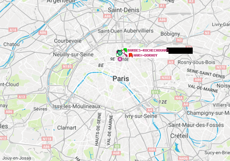 plan itinéraire ratp de Barbès-Rochechouart à Marx-Dormoy