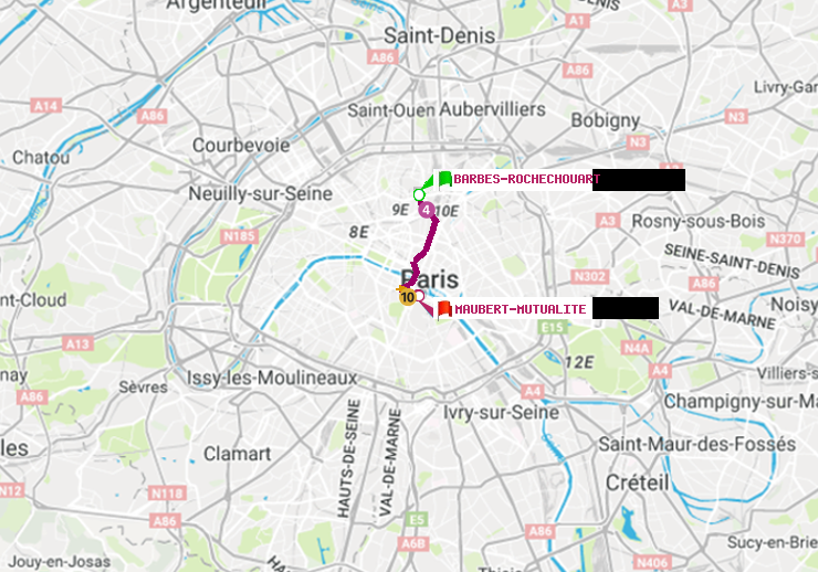 plan itinéraire ratp de Barbès-Rochechouart à Maubert-Mutualité