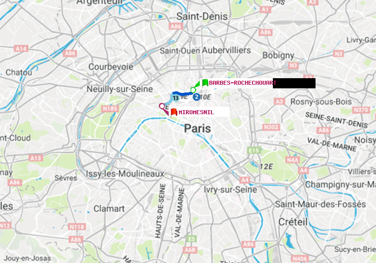 plan itinéraire ratp de Barbès-Rochechouart à Miromesnil