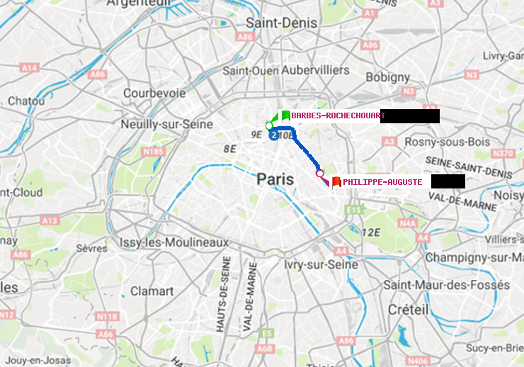 plan itinéraire ratp de Barbès-Rochechouart à Philippe Auguste